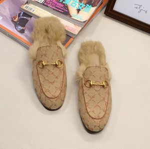 2022 Designer Women men Fur Slippers Princeton Loafers Genuine Leather mens scuffs Womens Chinese style embroidery Casual Flat Slipper with box
