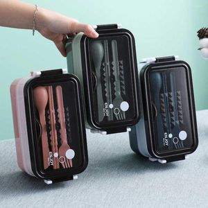 Servis uppsättningar Lunch Box Double Layers Thermal Storage Container med Spoon Fork Worker Lunchbox Travel Camping Office School