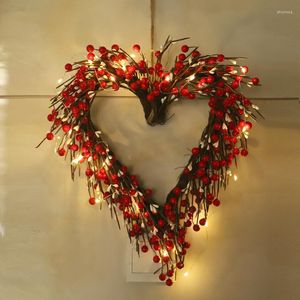 Decorative Flowers "Artificial Berry Wreath: Red Heart-Shaped Valentine's Day And Christmas Wreath Decoration With Weaved American