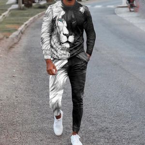 Męskie dresy Lion King Set Casual Sportswear Suit Men Longsleeved Autumn Tshirtsports Tracksuit 2cece 230509