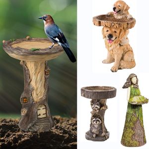 Garden Decorations Playful Garden Dog Statues Resin Bird Feeding Tray Home Yard Animal Sculptures Ornaments Garden Decoration Outdoor Decoration 230506