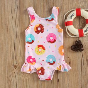 Barnens badkläder 2023 Baby Swimsuit Girls One Piece Swimsuit Summer barn Söt krabba/munktryck ärmlöst bad för semester P230509