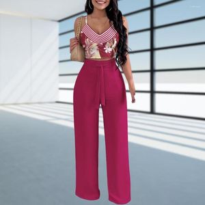 Women's Two Piece Pants Women Top Set Spaghetti Straps Casual Dressing Cami Crop Wide Leg Trousers Outfits Beachwear