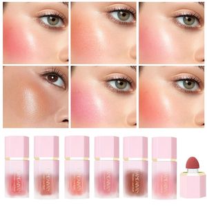 Waterproof Facial Blush Stick Natural Cheek Rouge 6 Colors Silky Smooth Cheek Tint Liquid Face Blusher with Sponge Cosmetics