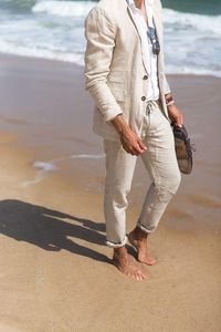 Blazers 2022 Linen Summer Smart Casual Men Suit Slim Fit Relax Suit for Boyfriend Suit Party Gown Wedding Dress Jacket And Pants Tuxedos