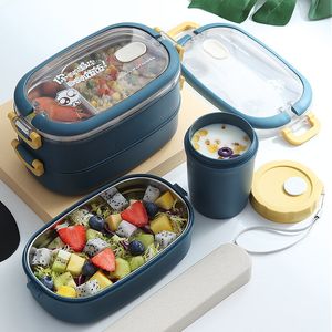 Lunch Boxes Multi-Layer Bento Box Japanese Style Portable Outdoor 304 Stainless Steel Thermal Lunch Box for Kids with Compartment Food Boxs 230509