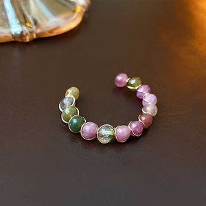 Anéis de banda 2023 Anéis de miçangas de pedra natural para mulheres coreanas coloridas turmalina metal winding winding anel aberto jóias acessórios Z0509