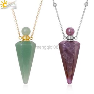 Pendant Necklaces Natural Stone Cone Perfume Bottle necklace Healing Clear Quartz Crystal Reiki Essentials Oil Diffuser Vial Necklace H119 Y23