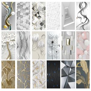 Outros adesivos decorativos Adesivo de porta PVC Modern 3D Abstract Fashion Line Silver Pearl Wallpaper Room Art Poster Auto -adesivo Mural 230508