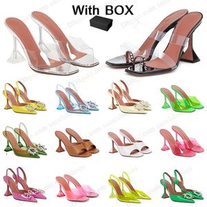 fashion Amina Muaddi heels Sandals crystal-encrusted strap spool sky-high transparent heel for women summer luxury dhgate shoes party heeled factory footwear