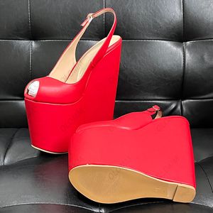 Olomm Sandali con plateau da donna fatti a mano Sandali con zeppa ultra alti Peep Toe Pretty Pink Red Party Shoes Ladies US Plus Size 4-14