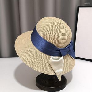 Wide Brim Hats Elegant Bow Sun Hat Cap Summer For Women Beach Panama Straw Dome Anti-UV Bucket Breathable Visor Bonnet