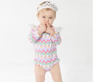 Kläderuppsättningar påsksöndagsgåvor Baby Girl Bodysuits Set Born Toddler Cartoon Color Egg Jumpsuits and Headband Suit for Party