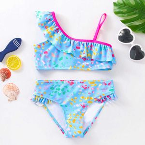 Ruffled 3-12 2022 Girls 'Fashion Bikini Set Summer Infantil Swimwear P230602