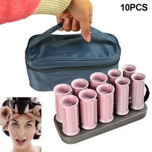 Hair Rollers High Quality 10 Pcs Set Electric Roll Tube Heated Roller Curly Styling Sticks Tools With Case 230509