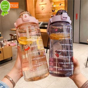 2L Large Capacity Plastic Water Bottle Space Cup Summer Portable Sports Outdoor Fitness Kettle with Straw Drinking Tool