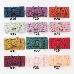 Haar-Zusätze 100 PC/Los Großhandelsklassische Knoten-Bogen-weiche Nylonstirnbänder Waffel-Strick-breites Headwrap 27 Farben vorhanden