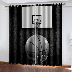 Cortina impressão 3D Basquete clássico Basquete preto e branco Esporte Poliéster de sombreamento de garoto para sala de decoração de quarto da sala