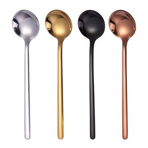 Stainless Steel Round Spoons Metal Long Handle Coffee Scoop Simple Milk Honey Stirring Spoon Kitchen Bar Tableware