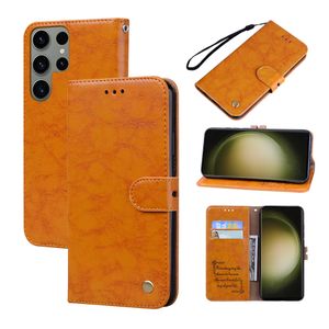 Business Leather cards slot Wallet Cell Phone Case Cases For Samsung Galaxy S23 S22 S21 S20 Ultra Plus A14 A54 A13 A23 A33 A53 Oil wax pattern 360 Full protection case