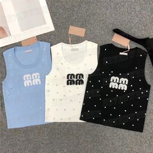 Rhinestone Letter Knits Vest Tank Top for Women Sleeveless Knitted Sweater Fashion Style Sports Vests