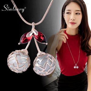 Chains SINLEERY Cherry Opal Pendant Necklace For Women Yellow Gold Silver Color Jewelry Red Blue Zirconia Long Chain MY050 SSB