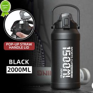 2L Water Bottle Thermos Bottle with Removable Straw Protable Stainless Steel Water Bottle with Carry Handle for Gym