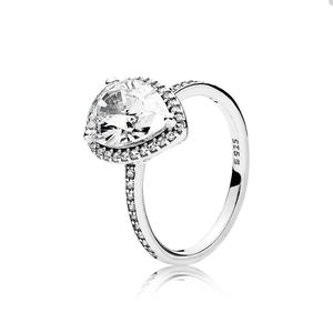 Sparkling Teardrop Halo RING per Pandora Authentic Sterling Silver Wedding Party Jewelry Designer Anelli per le donne Anello di lusso con diamanti di cristallo con cofanetto originale