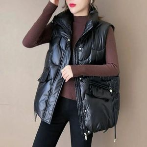 Parkas 2023 NEW Women's Down Cotton Vest Coat Autumn Winter Short Stand Collar Sleeveless Cotton Jacket Female Casual Quilted Waistcoat