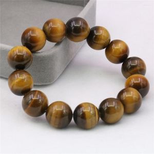 Strand Religious Natural Stone Round Big Beads 14mm Tiger Eye Armband Bangle Yoga Healing Smycken för män/kvinnor 7.5 tum Y1038