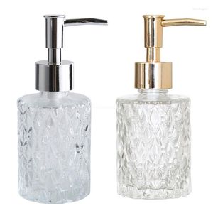 Storage Bottles Glass Soap Dispenser 160ml Diamond Clear Refillable Liquids Lotion Container Bottle With Press Pump For Bathroom Dropship