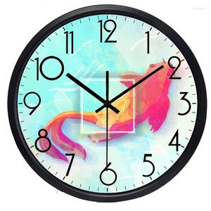 Wall Clocks Water Color Animal Goldfish Clock For Children Room Living No Sound