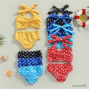 Zweiteilige Baby-Badeanzüge, Sommer-Punktdruck, Bandage, Neckholder-Oberteile und Strandshorts, Badebekleidung für Kleinkinder, Mädchen, Bikini-Set