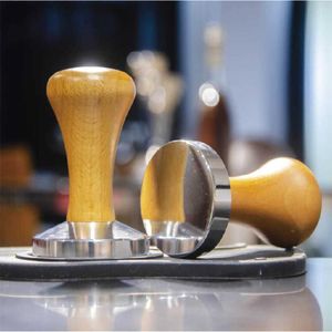 Tampers 49mm/51mm/53mmWooden Handle Coffee Tamper Espresso Powder Hammer Stainless Steel Calibrated Barista Tamper Accessories P230509