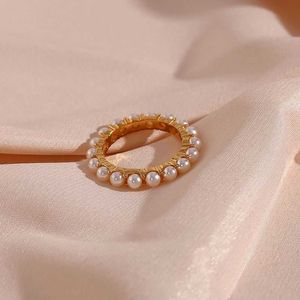 Band schellt 2023 neue elegante Perlen-runde Ringe für Damen-Art- und Weiseedelstahl 18K Gold überzog Perlen-Ring-Hochzeits-Schmucksachen Z0509