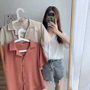 Blusas femininas chiffon elegante camiseta curta de manga curta solteira doce doce mulher linda blusa casual feminino coreano 2023 Top de verão fino