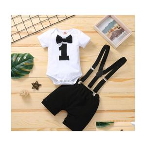 Clothing Sets Baby Boy One Year Birthday Outfit 1St Toddler Clothes Party Formal Red Black Grayclothing Drop Delivery Kids Maternity Dhgsy