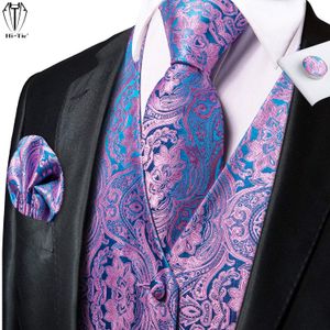 Jackor Hitie Jacquard Silk Purple Mens Vest Slips Set Navy Blue Burgogne Red Green Orange Gold Waistcoat Tie Hanky ​​Cufflinks for Men