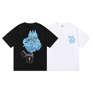 Designer modekläder T-shirt T-shirts Trendiga Trapstar Lighter Blue Flame tryckt par Liten storlek Avslappnad kortärmad t-shirt Lyxig Casual Cotton Streetwear Spo