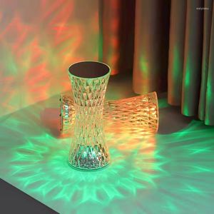 Nattljus 3/16 Färger LED Crystal Table Lamp Rose Light Projector Touch Romantic Diamond Atmosphere USB för sovrummet