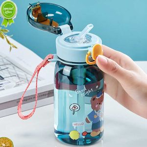 Barn tecknad vatten sippy kopp med halm söt björn läcksäker vattenflaskor utomhus bärbar dryck flaskor barns vackra kopp