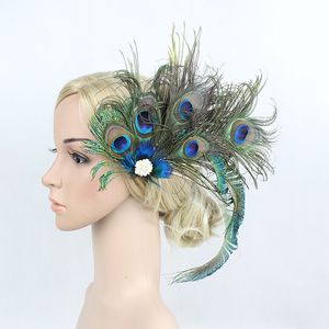 Wedding Hair Jewelry Fascinator 1920s Peacock Feather Headband Clothing Hairpin Head Trim Side Clip Performance Party Accessories Bride 230508