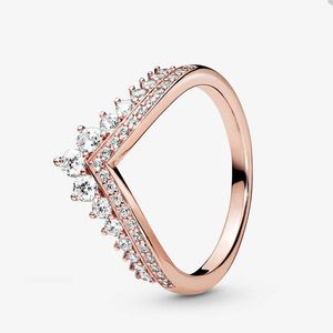 18K Rose Gold Princess Wish Ring för Pandora 925 Sterling Silver Wedding Party Jewelry Designer Rings for Women Crystal Diamond Luxury Ring With Original Box Set