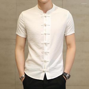 Camisas casuais masculinas verão chinesa coloração sólida camisa de linho masculino de linho fino de manga curta de manga curta roupas grandes