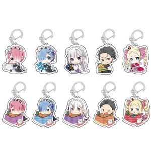 Anahtarlık Sıcak Anime Rezero Cosplay Anahtarlık Sevimli REM RAM Emilia Beatrice Q Versiyon Karikatür Figürleri Akrilik Keyasyon Çantası Kolye Porte Clef J230426