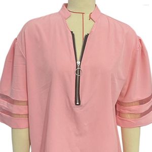 Damskie bluzki kobiety letnie koszule pullover stały kolor dekoltowy widzi patchwork mozaiki rękawy rogu rogu