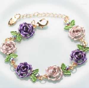 Charm Armbänder Vintage Mix Farben Emaille aushöhlen Gliederkette Rose Armband und Armreifen Designer Bijoux für Frauen verstellbar Pulseira Ouro