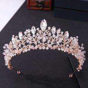 Bröllopshår smycken barock lyx rosguld kristallpärlor hjärta brud tiaras krona stor tävling diadem pannband tillbehör 230508