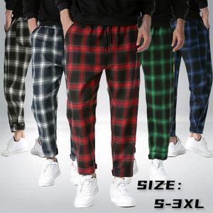 Pants Fashion Men's Joggers Plaid Pants Män elastiska beskuren bomullsbyxor Summer Casual Streetwear Loose Short Sweatpants