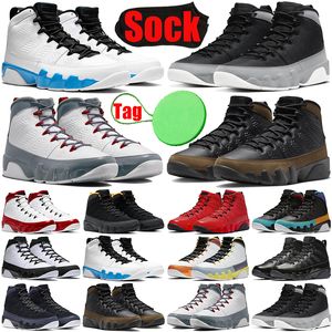 Powder Blue 9 9S Basketball Shoes Mens Fire Chile Red Partícula cinza Mudança O World Gym Light Olive Racer Blue Bred Men Trainers Sports Original